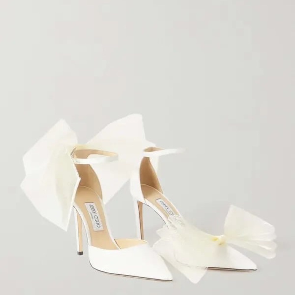 Jimmy Choo Averly 100 White Bow Heels 7.5